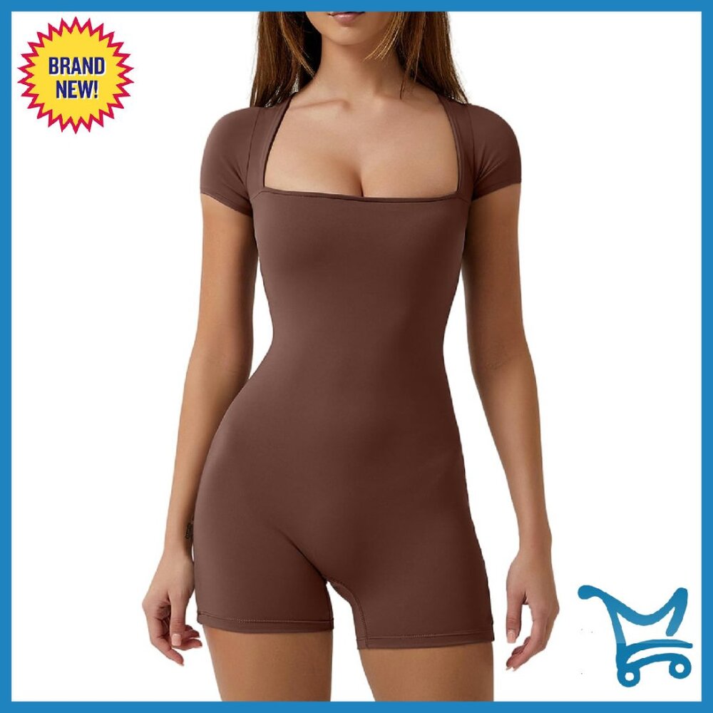 Stretchy Square Neck Short Sleeve Bodycon Romper Jumpsuit Summer Outfit